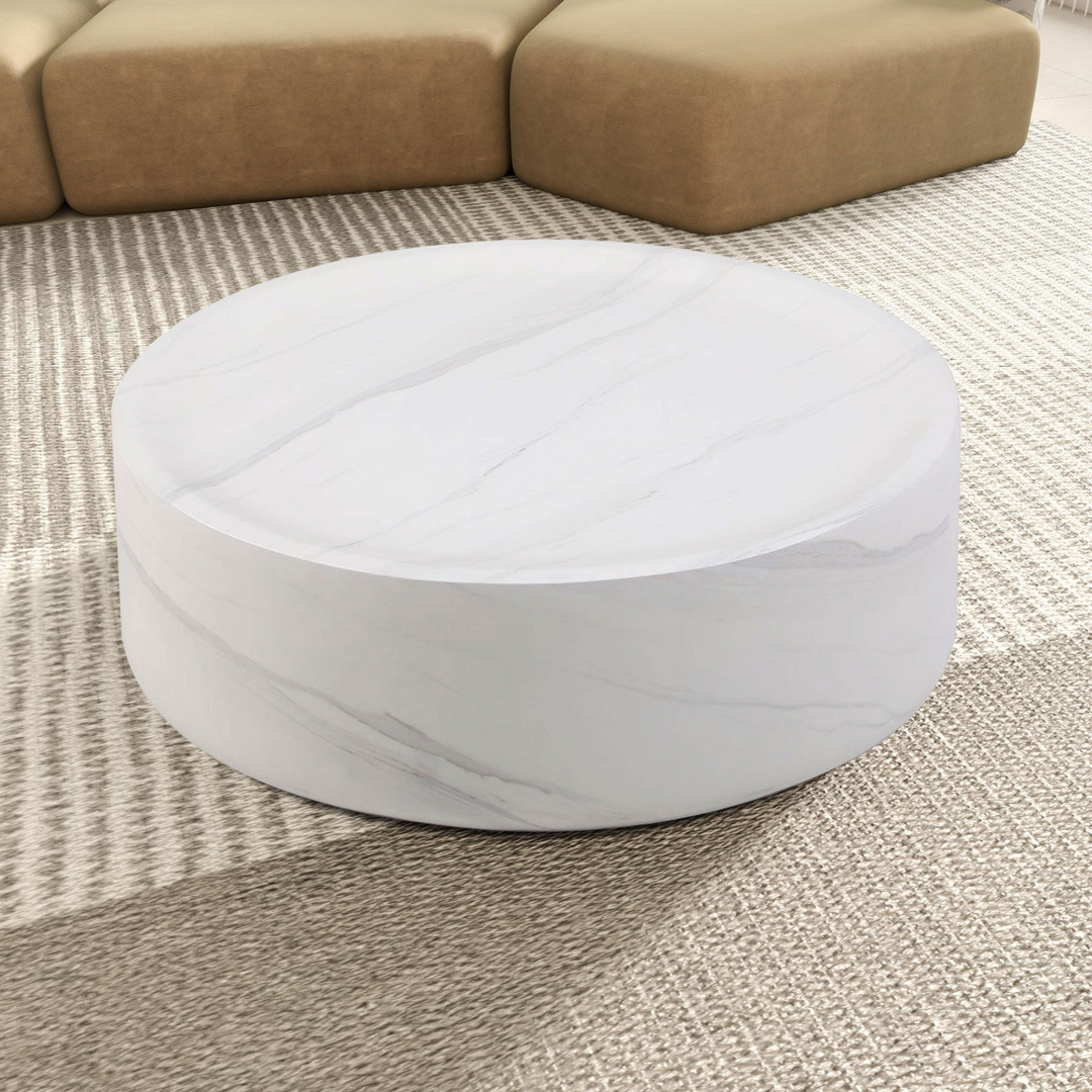 Boho Aesthetic Large  Round coffee table ,Marble table ,Simple Modern Center Cocktail Table ,Sturdy Fiberglass table for Living Room,  No Need Assembly,WHITE | Biophilic Design Airbnb Decor Furniture 