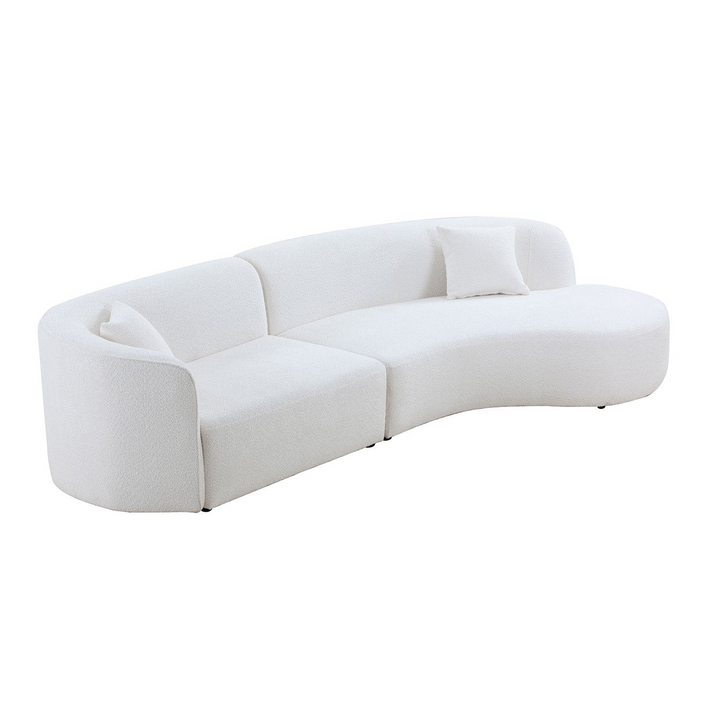 Boho Aesthetic Luxury Modern Style Living Room Upholstery Curved Sofa with Chaise 2-Piece Set, Right Hand Facing Sectional,  Boucle Couch, White | Biophilic Design Airbnb Decor Furniture 