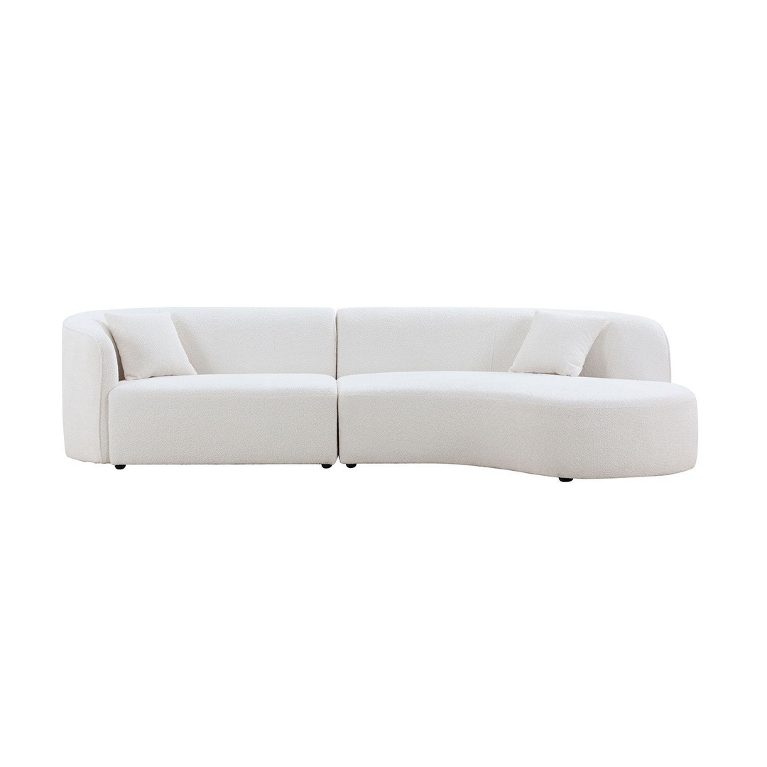 Boho Aesthetic Luxury Modern Style Living Room Upholstery Curved Sofa with Chaise 2-Piece Set, Right Hand Facing Sectional,  Boucle Couch, White | Biophilic Design Airbnb Decor Furniture 