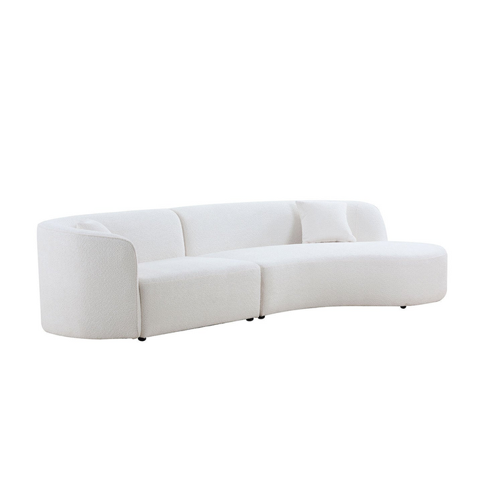 Boho Aesthetic Luxury Modern Style Living Room Upholstery Curved Sofa with Chaise 2-Piece Set, Right Hand Facing Sectional,  Boucle Couch, White | Biophilic Design Airbnb Decor Furniture 