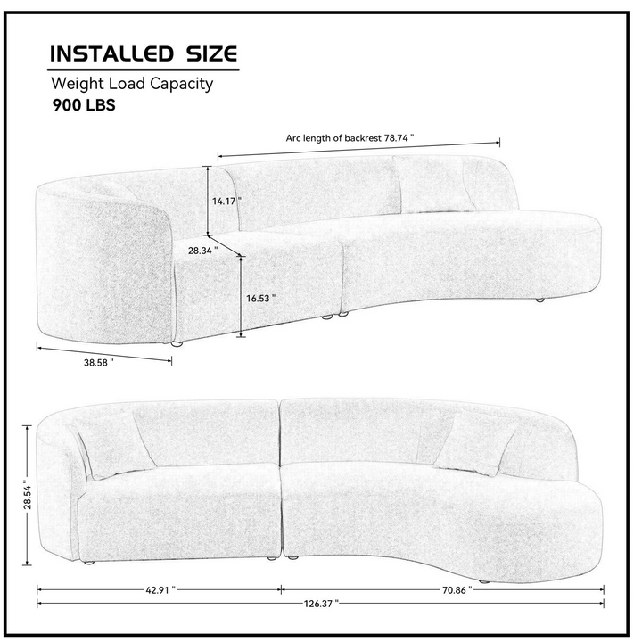 Boho Aesthetic Luxury Modern Style Living Room Upholstery Curved Sofa with Chaise 2-Piece Set, Right Hand Facing Sectional,  Boucle Couch, White | Biophilic Design Airbnb Decor Furniture 