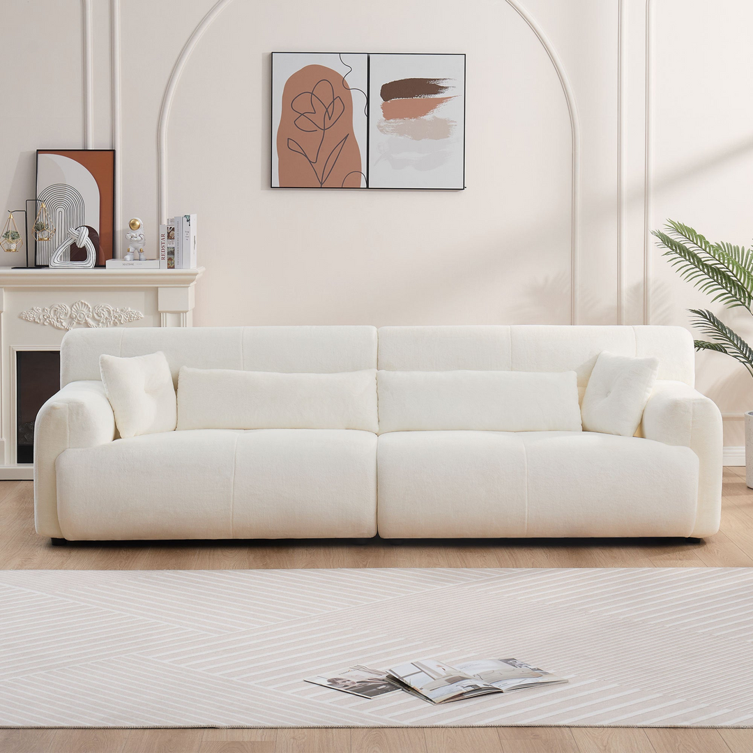 Boho Aesthetic La Perugia -  Soft Thick Fuzzy Faux Rabbit Fur Couch Sofa ,Luxury Cute Cozy Furry couch,Plush Warm Fleece Fluffy ultra soft fabric sofa,Beige. | Biophilic Design Airbnb Decor Furniture 