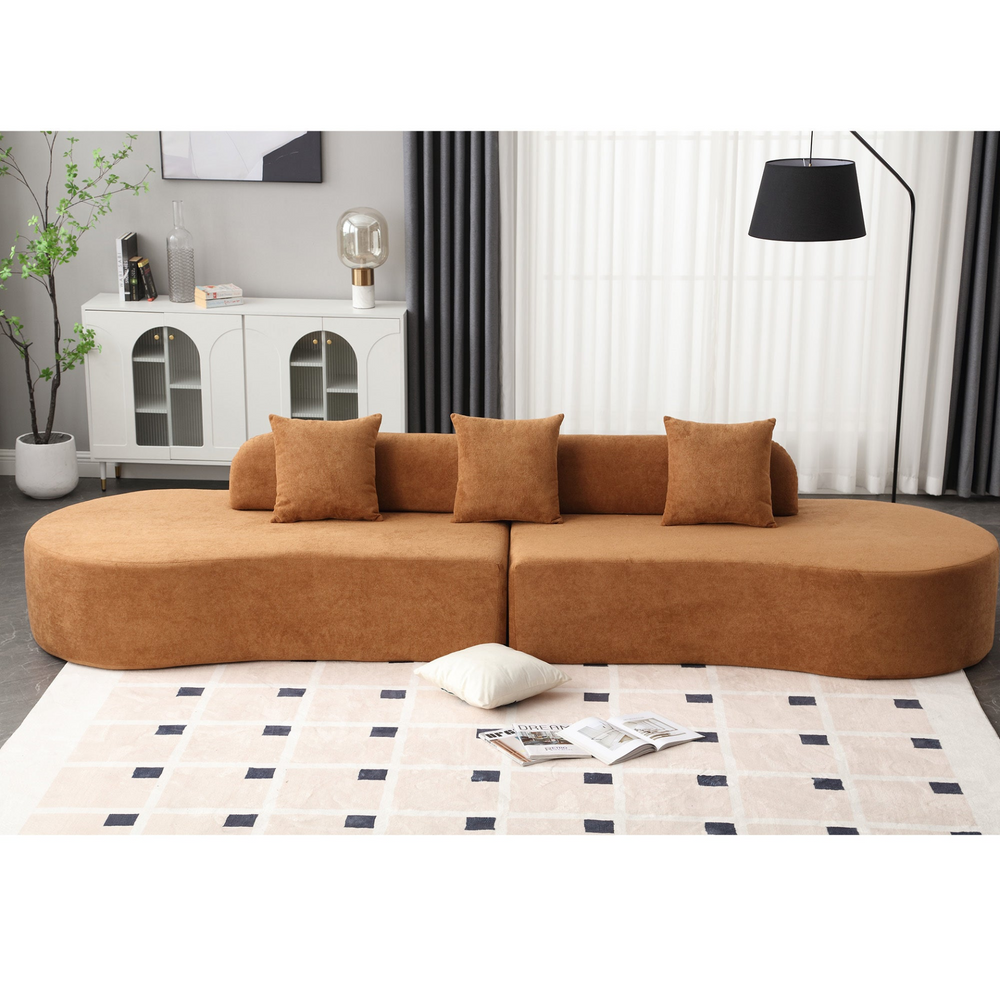 Boho Aesthetic Le Chambéry |  Brown Modern Minimalist Soft Curved Combination Sofa | Biophilic Design Airbnb Decor Furniture 