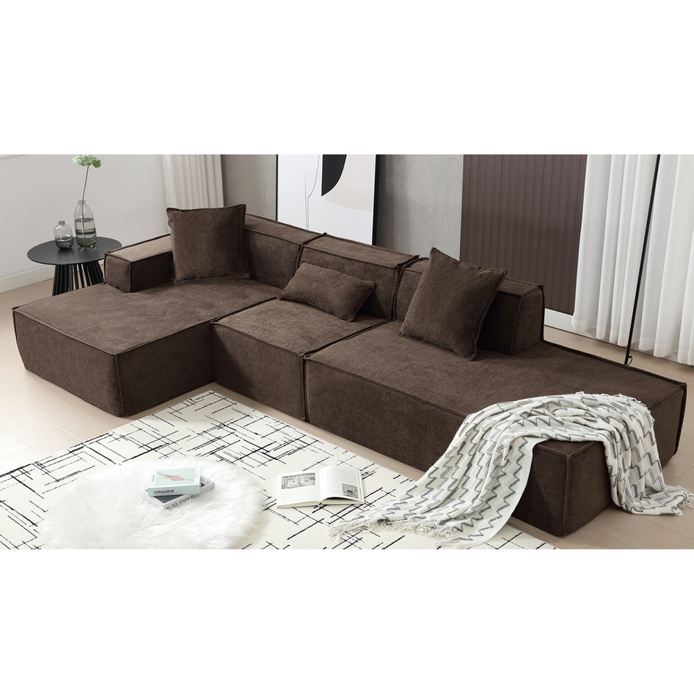 Boho Aesthetic Troyes | Modular Modern Minimalist Brown Soft Curved Combination Sofa | Biophilic Design Airbnb Decor Furniture 