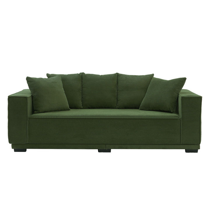 Boho Aesthetic 88.97'' Mid Century Modern Upholstered Sofa  with 5 Matching Toss Pillows, Including bottom frame,Comfy Couches  for Living Room, Bedroom, Apartment and Office.GREEN. | Biophilic Design Airbnb Decor Furniture 