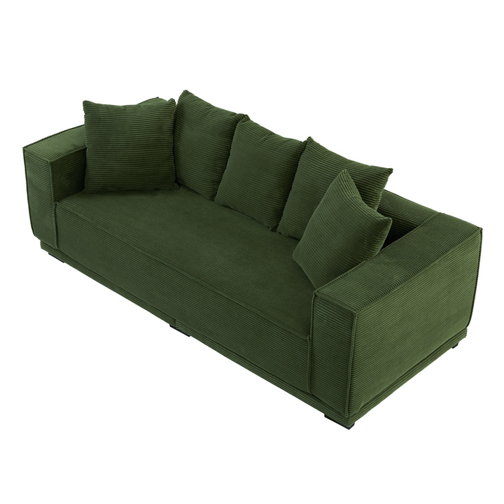 Boho Aesthetic 88.97'' Mid Century Modern Upholstered Sofa  with 5 Matching Toss Pillows, Including bottom frame,Comfy Couches  for Living Room, Bedroom, Apartment and Office.GREEN. | Biophilic Design Airbnb Decor Furniture 