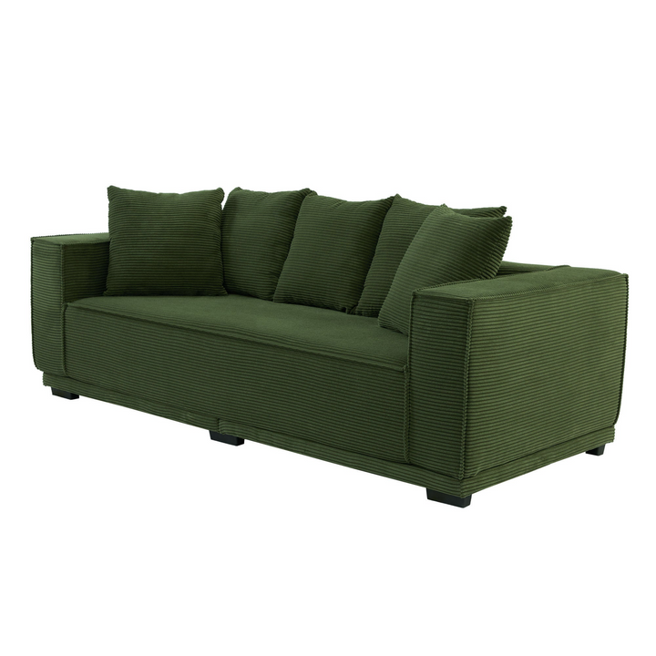 Boho Aesthetic 88.97'' Mid Century Modern Upholstered Sofa  with 5 Matching Toss Pillows, Including bottom frame,Comfy Couches  for Living Room, Bedroom, Apartment and Office.GREEN. | Biophilic Design Airbnb Decor Furniture 