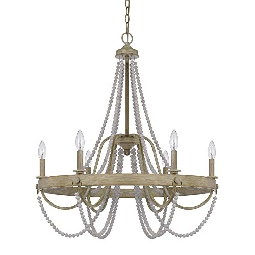 Boho Aesthetic 60W X 6 Macon Beaded Metal Chandelier | Biophilic Design Airbnb Decor Furniture 