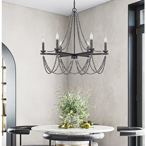 Boho Aesthetic 60W X 6 Ventura Metal Beaded Chandelier | Biophilic Design Airbnb Decor Furniture 