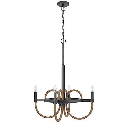 Boho Aesthetic Rowland 60W X 4 Metal/Burlap Roped Chandelier | Biophilic Design Airbnb Decor Furniture 