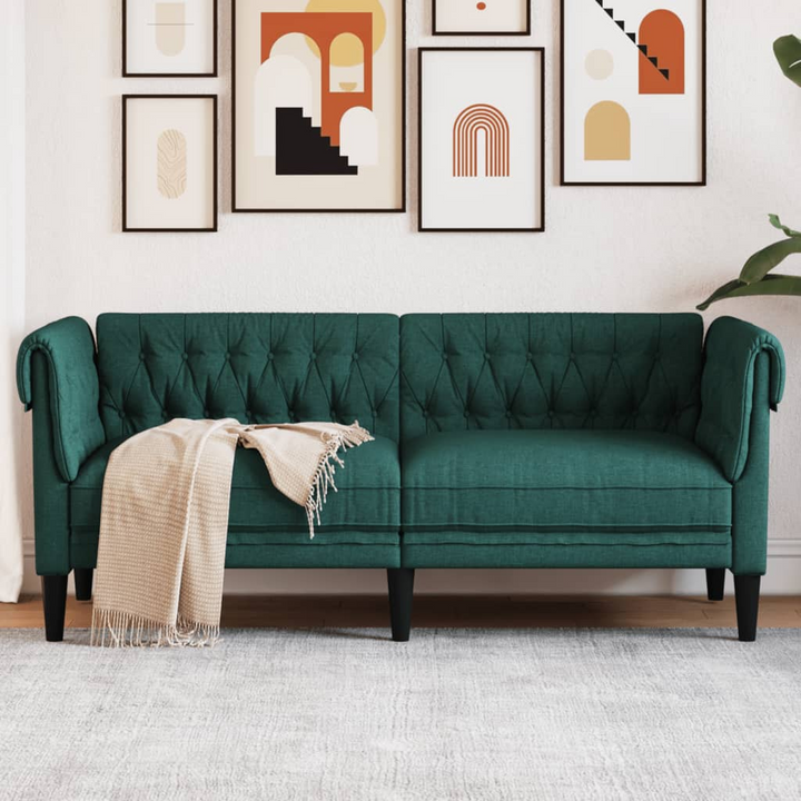 Boho Aesthetic Chesterfield Sofa 2-Seater Dark Green Fabric | Biophilic Design Airbnb Decor Furniture 