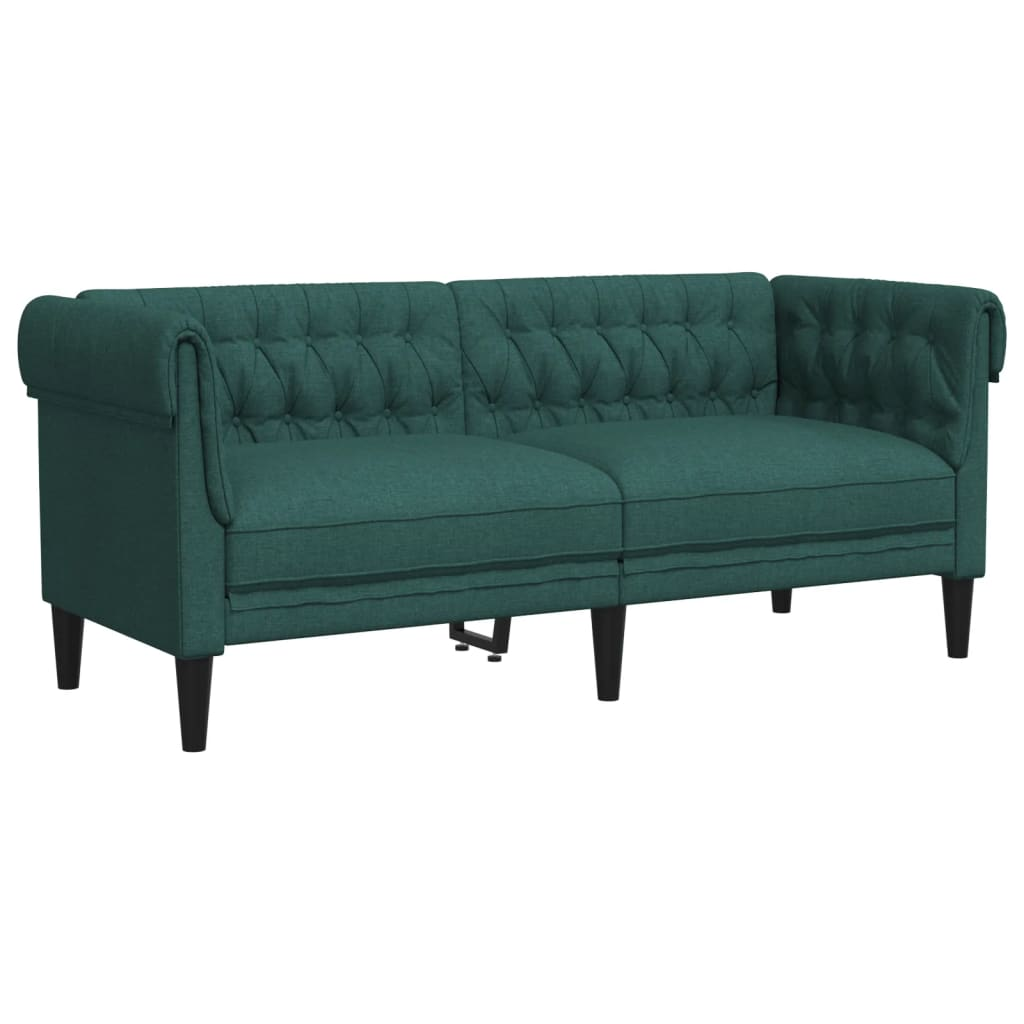 Boho Aesthetic Chesterfield Sofa 2-Seater Dark Green Fabric | Biophilic Design Airbnb Decor Furniture 