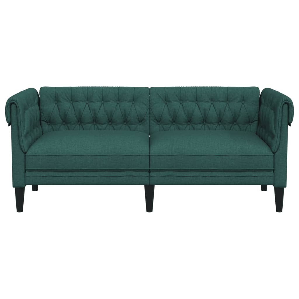 Boho Aesthetic Chesterfield Sofa 2-Seater Dark Green Fabric | Biophilic Design Airbnb Decor Furniture 