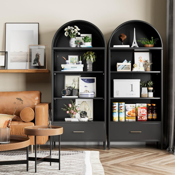 Buy farmhouse furniture Metal Modern Barn Farmhouse Arched Bookshelf - Modern Cottage Farmhouse Furniture