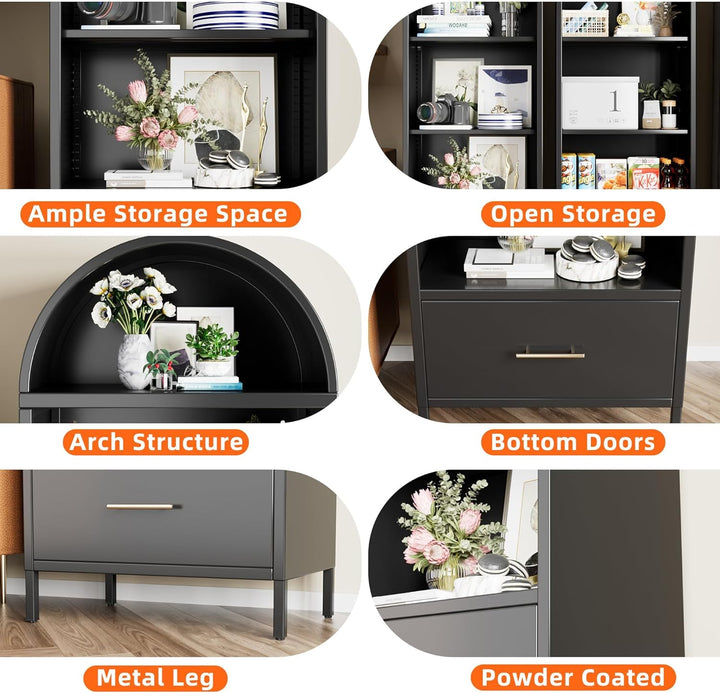 Buy farmhouse furniture Metal Modern Barn Farmhouse Arched Bookshelf - Modern Cottage Farmhouse Furniture