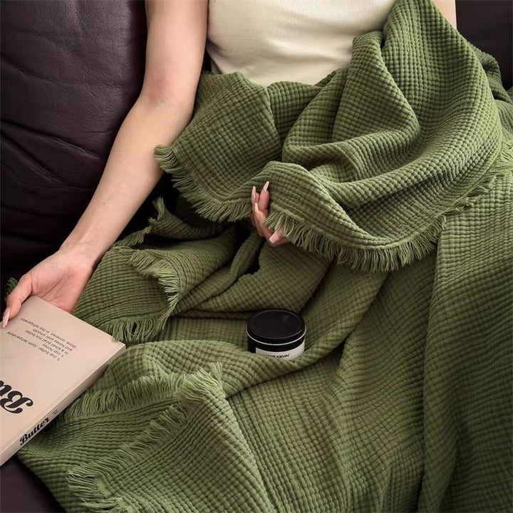 Buy farmhouse furniture Ranchwood Haven | Modern Neutral Farmhouse Tassel Throw Blanket - Modern Cottage Farmhouse Furniture