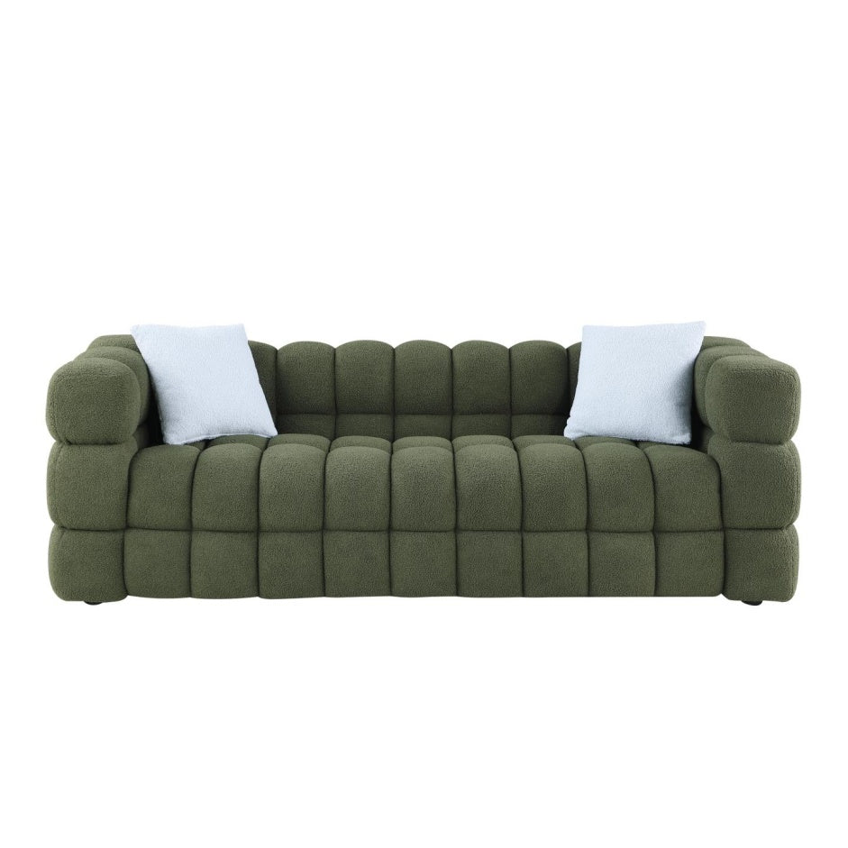 Buy farmhouse furniture Large Modern Olive Green Boucle Italian Mediterranean Sofa Couch - Modern Cottage Farmhouse Furniture