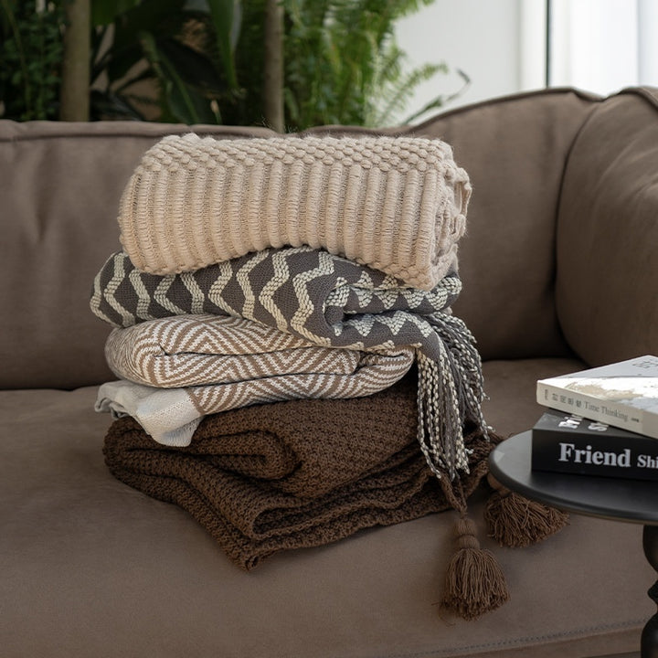 Buy farmhouse furniture Amberwood | Modern Farmhouse Cottage Tasseled Beige Throw Blanket - Modern Cottage Farmhouse Furniture