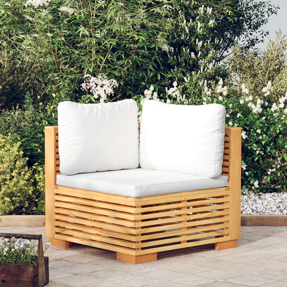 Buy farmhouse furniture Corner Sofa Teak and Cream Solid Teak Wood, Polyester Medium - Modern Cottage Farmhouse Furniture