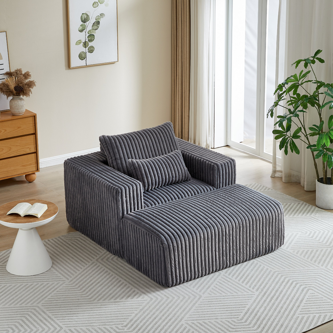 Boho Aesthetic Grey Corduroy Sponge Sofa Lounge Chair with Removable | Biophilic Design Airbnb Decor Furniture 