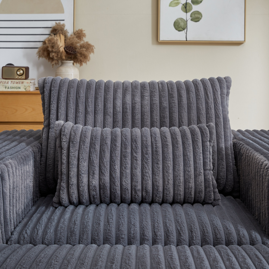 Boho Aesthetic Grey Corduroy Sponge Sofa Lounge Chair with Removable | Biophilic Design Airbnb Decor Furniture 