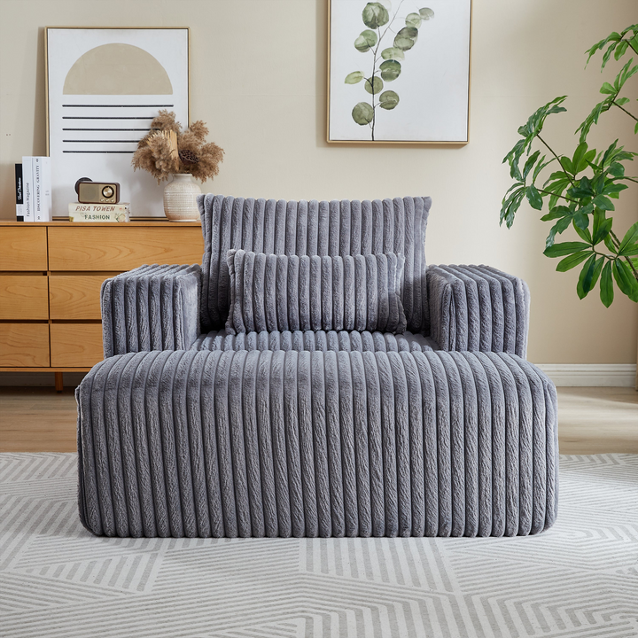 Boho Aesthetic Grey Corduroy Sponge Sofa Lounge Chair with Removable | Biophilic Design Airbnb Decor Furniture 