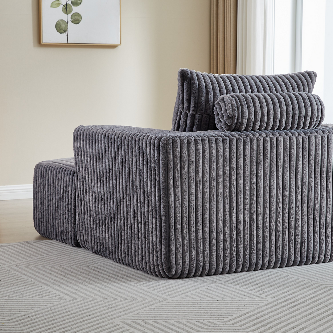 Boho Aesthetic Grey Corduroy Sponge Sofa Lounge Chair with Removable | Biophilic Design Airbnb Decor Furniture 