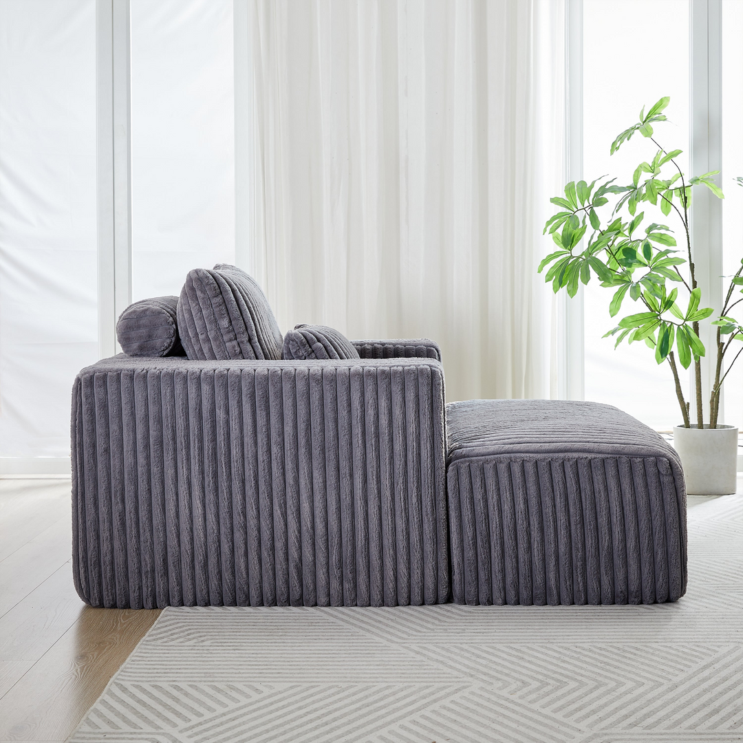 Boho Aesthetic Grey Corduroy Sponge Sofa Lounge Chair with Removable | Biophilic Design Airbnb Decor Furniture 