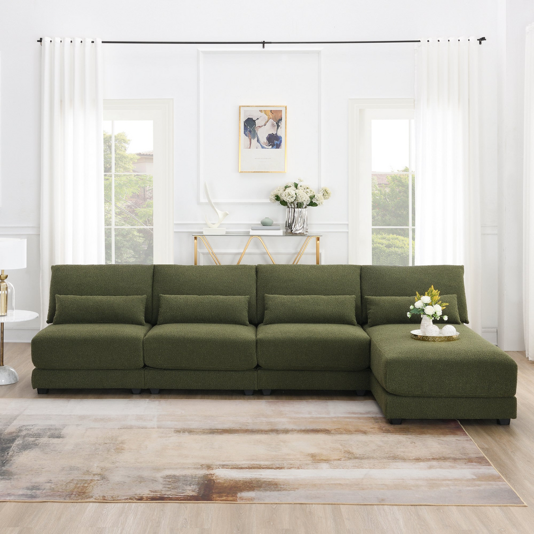 Boho Aesthetic Large Sage Green Oversized Deep Seat Sectional Sofa with Reversible Chaise | Biophilic Design Airbnb Decor Furniture 