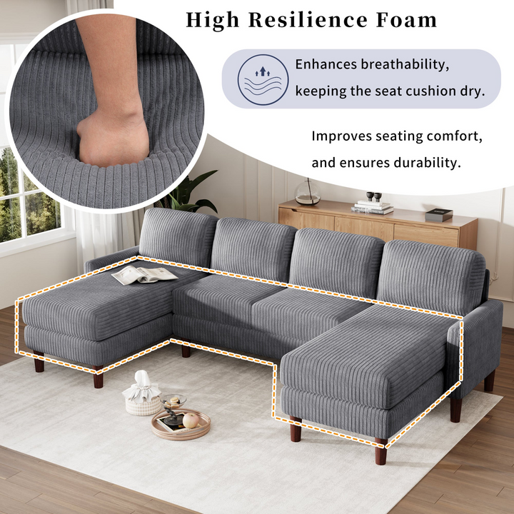 Boho Aesthetic U-shaped Sponge-filled Cushion Combination Sofa, Suitable for Living Rooms, Studies, and Spacious Spaces | Biophilic Design Airbnb Decor Furniture 