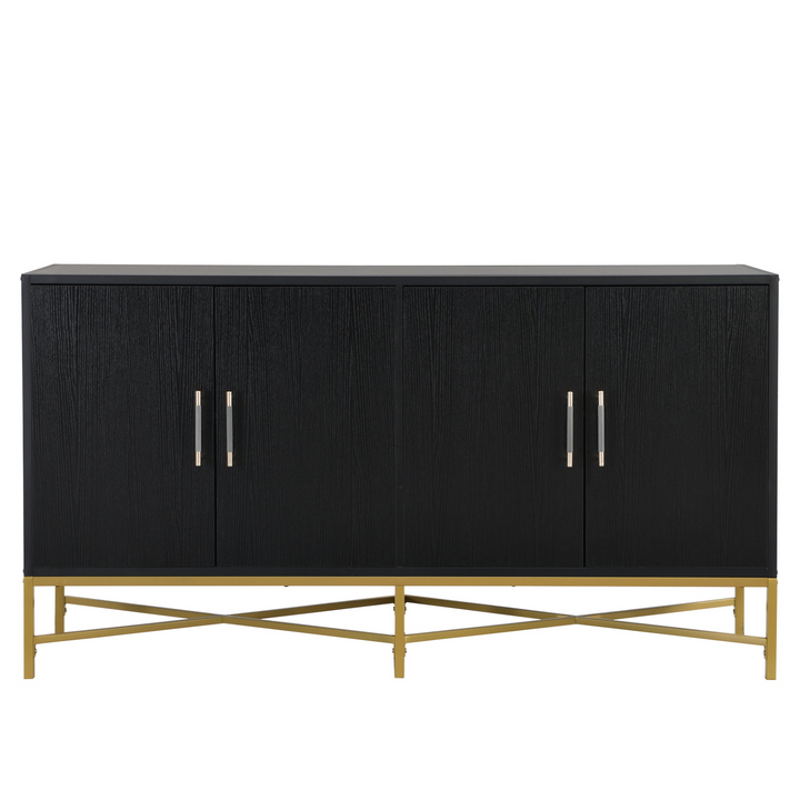 Boho Aesthetic Four-Door Black Sideboard with Metal and Cross-Leg Design | Biophilic Design Airbnb Decor Furniture 