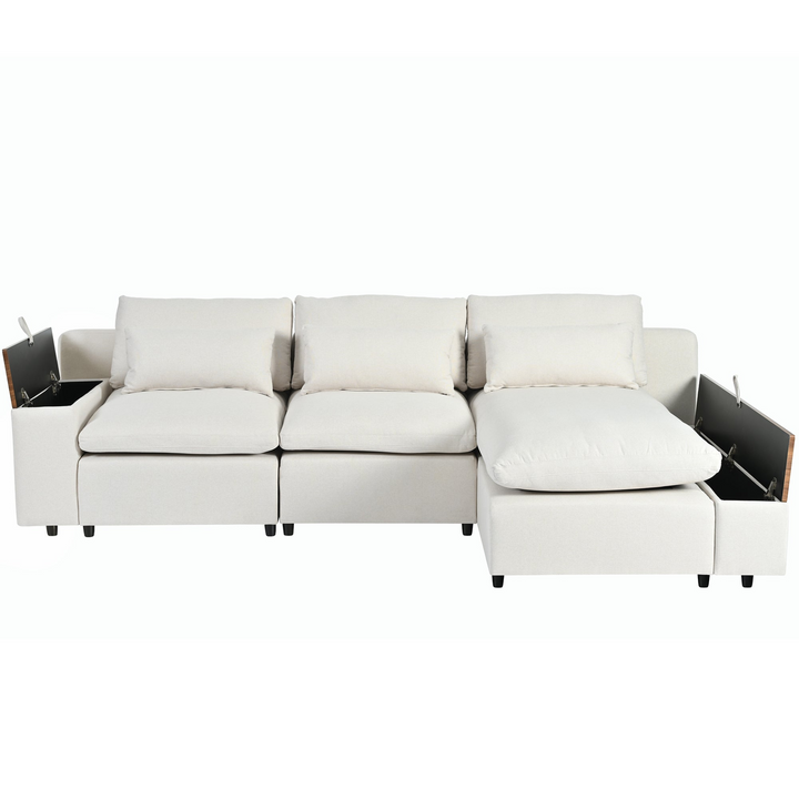 Boho Aesthetic L-shaped Modular Sectional Sofa with Removable Back Cushions,3 Pillows and 2 Storage Spaces,Suitable for Living rooms,Offices and Apartments | Biophilic Design Airbnb Decor Furniture 