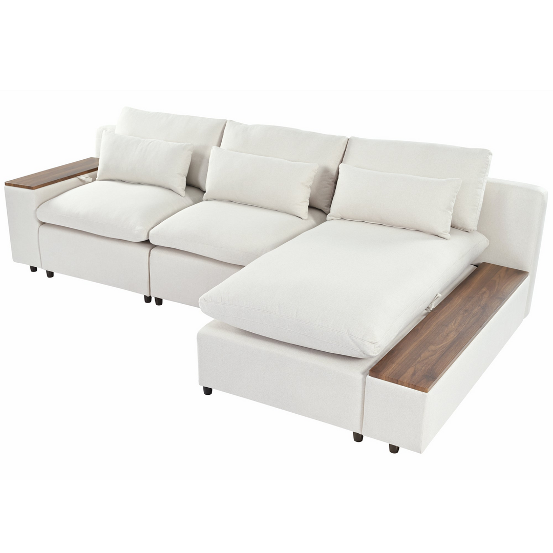 Boho Aesthetic L-shaped Modular Sectional Sofa with Removable Back Cushions,3 Pillows and 2 Storage Spaces,Suitable for Living rooms,Offices and Apartments | Biophilic Design Airbnb Decor Furniture 