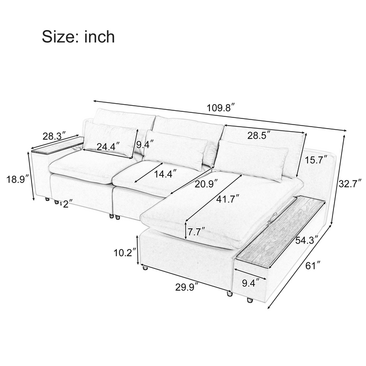 Boho Aesthetic L-shaped Modular Sectional Sofa with Removable Back Cushions,3 Pillows and 2 Storage Spaces,Suitable for Living rooms,Offices and Apartments | Biophilic Design Airbnb Decor Furniture 