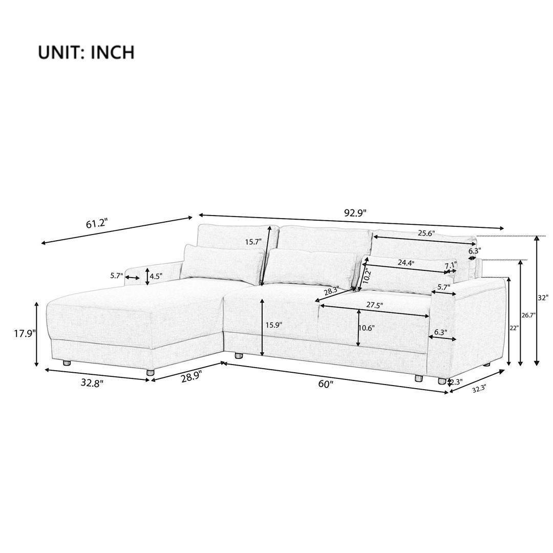 Boho Aesthetic L-shaped Modular Sectional Sofa with Removable Back Cushions and 3 Pillows, Suitable for Living rooms, Offices, and Apartments | Biophilic Design Airbnb Decor Furniture 