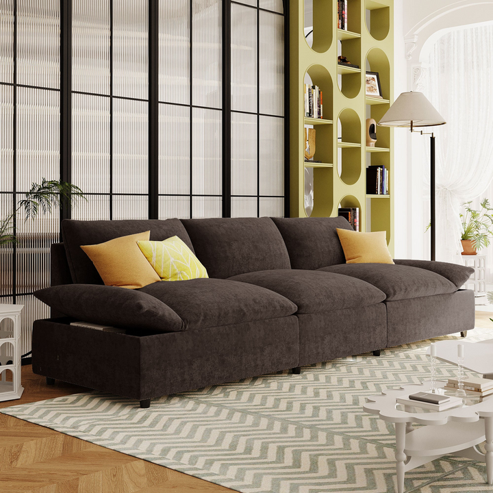 Boho Aesthetic Large 3 Seater Sofa with 2 Storage | Biophilic Design Airbnb Decor Furniture 