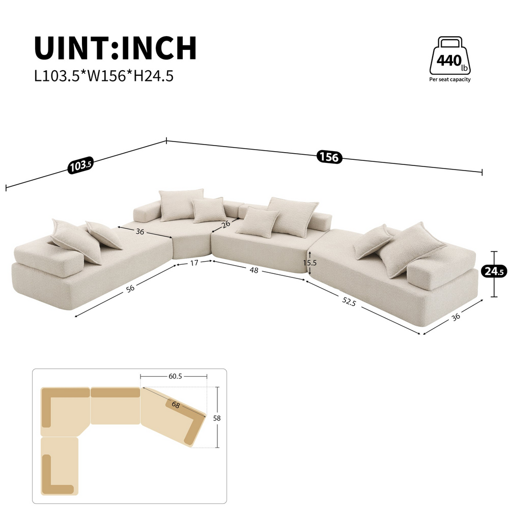 Boho Aesthetic Lueur Luxury Oversized Modular U Shaped Sectional Sofa | Biophilic Design Airbnb Decor Furniture 