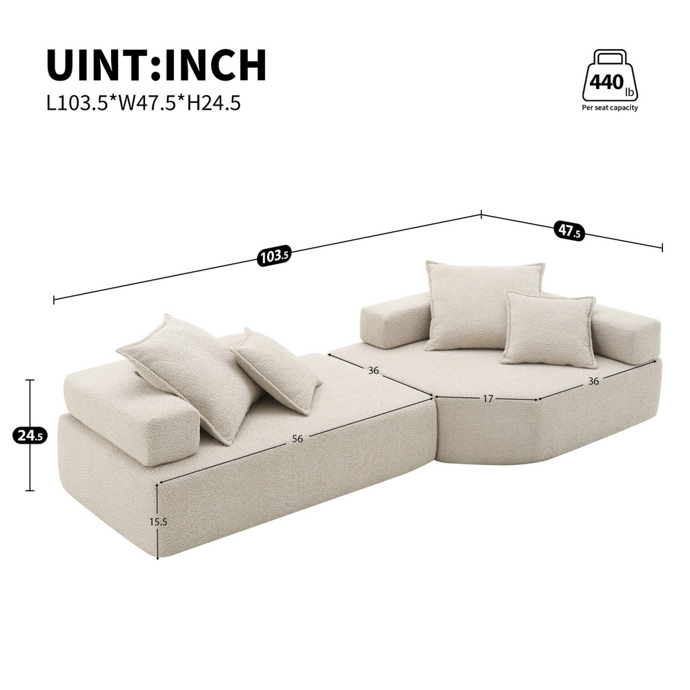 Boho Aesthetic Lueur Oversized Modular 2 Pc Sectional Sofa | Biophilic Design Airbnb Decor Furniture 