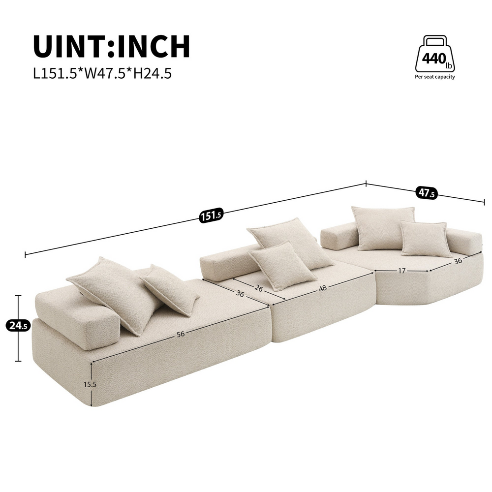 Boho Aesthetic Lueur Oversized 3Pc Modular Sectional Sofa | Biophilic Design Airbnb Decor Furniture 