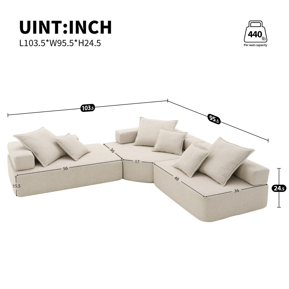 Boho Aesthetic Lueur 3Pc Large Modular L Shaped Sectional Sofa | Biophilic Design Airbnb Decor Furniture 