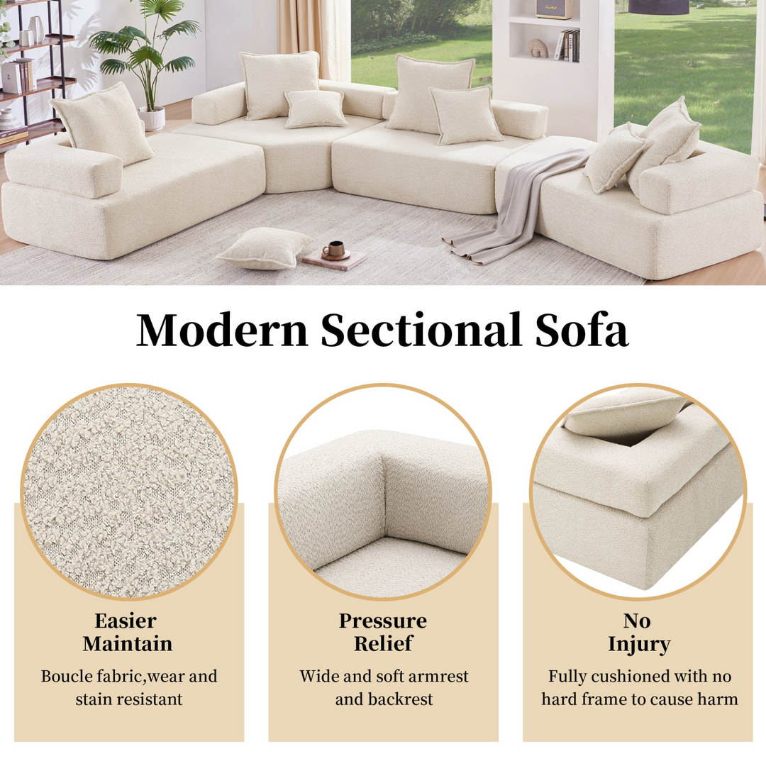 Boho Aesthetic Special-shaped Frame for Oversized Modular U Shaped Sectional Sofa,Luxury Boucle Floor Couch Set,Convertible Sleeper Couch,Spacious Foam-Filled Sofa Bed for Living Room | Biophilic Design Airbnb Decor Furniture 