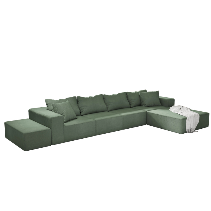 Boho Aesthetic Modern Sage Green Upholstered Sectional Sofa Couch Set | Biophilic Design Airbnb Decor Furniture 