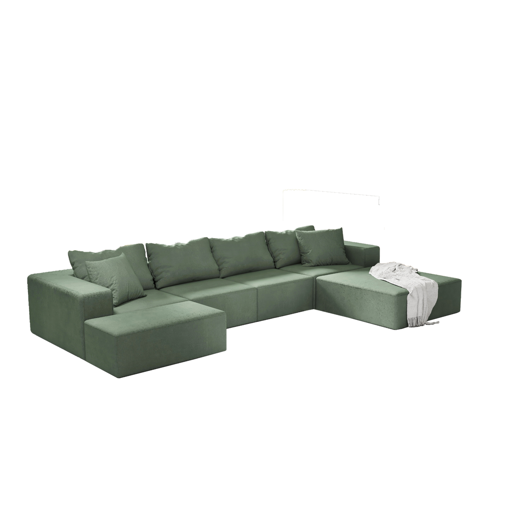 Boho Aesthetic Modern Sage Green Upholstered Sectional Sofa Couch Set | Biophilic Design Airbnb Decor Furniture 