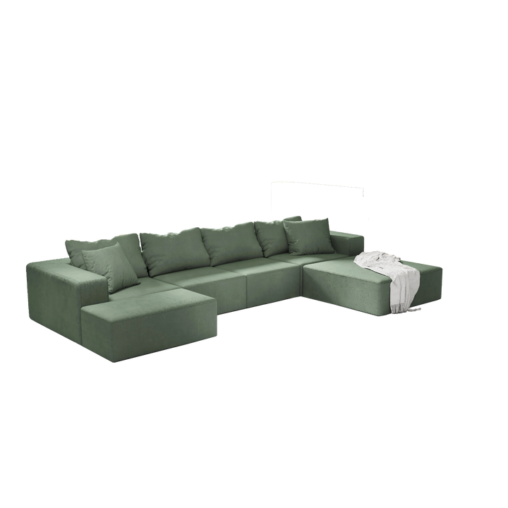 Boho Aesthetic Modern Sage Green Upholstered Sectional Sofa Couch Set | Biophilic Design Airbnb Decor Furniture 