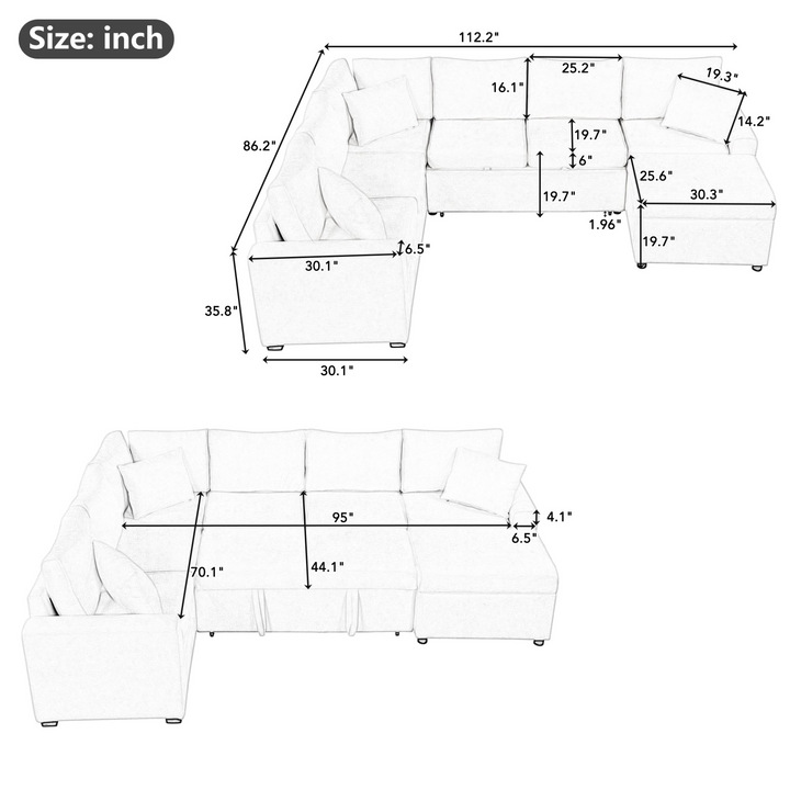 Boho Aesthetic Modern Luxury Sectional Sofa Pull-out Sofa Bed Sleeper with a Storage | Biophilic Design Airbnb Decor Furniture 