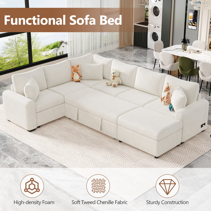 Boho Aesthetic Modern Luxury Sectional Sofa Pull-out Sofa Bed Sleeper with a Storage | Biophilic Design Airbnb Decor Furniture 