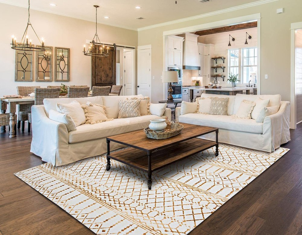 Casbah Gold | Moroccan Mediterranean Luxury Faux Rabbit Fur Area Rug - Mediterranean Italian Contemporary Home Decor Furniture