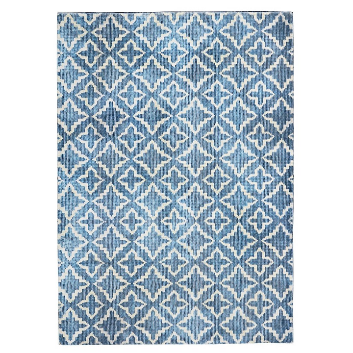 Azurea Greece Santorini Rabbit Linear Blue White 8x10 Rug - Mediterranean Italian Contemporary Home Decor Furniture