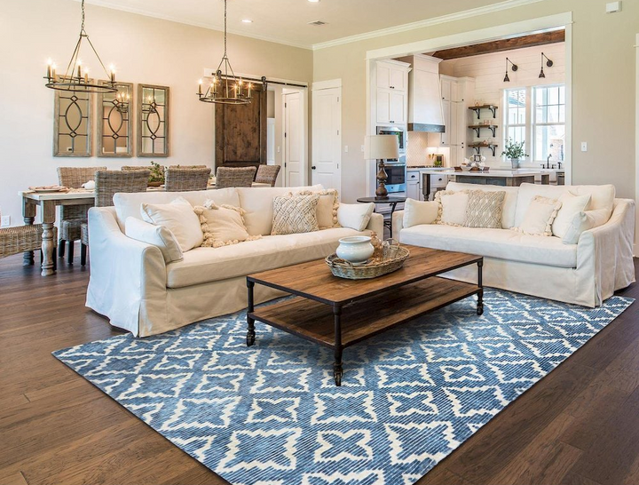 Azurea Greece Santorini Rabbit Linear Blue White 8x10 Rug - Mediterranean Italian Contemporary Home Decor Furniture