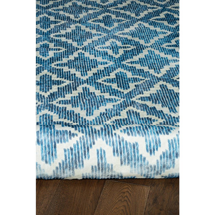 Azurea Greece Santorini Rabbit Linear Blue White 8x10 Rug - Mediterranean Italian Contemporary Home Decor Furniture